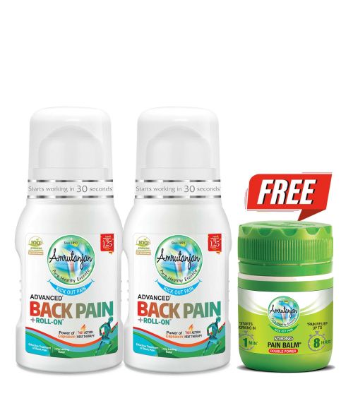 Amrutanjan Advanced Back Pain + Roll-On™ 50 ml (2 units) + FREE Amrutanjan Strong Pain Balm® 8 ml (₹38)